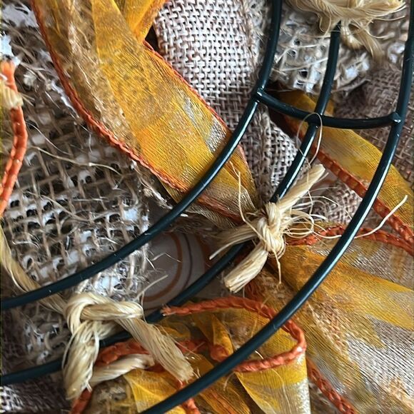 Handmade Fall Autumn Thanksgiving Ribbon Twine Wreath Made on 8” Ring - Picture 6 of 7